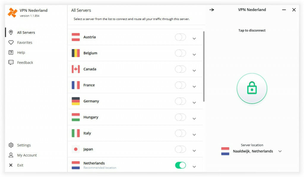 VPN Nederland app verbonden status